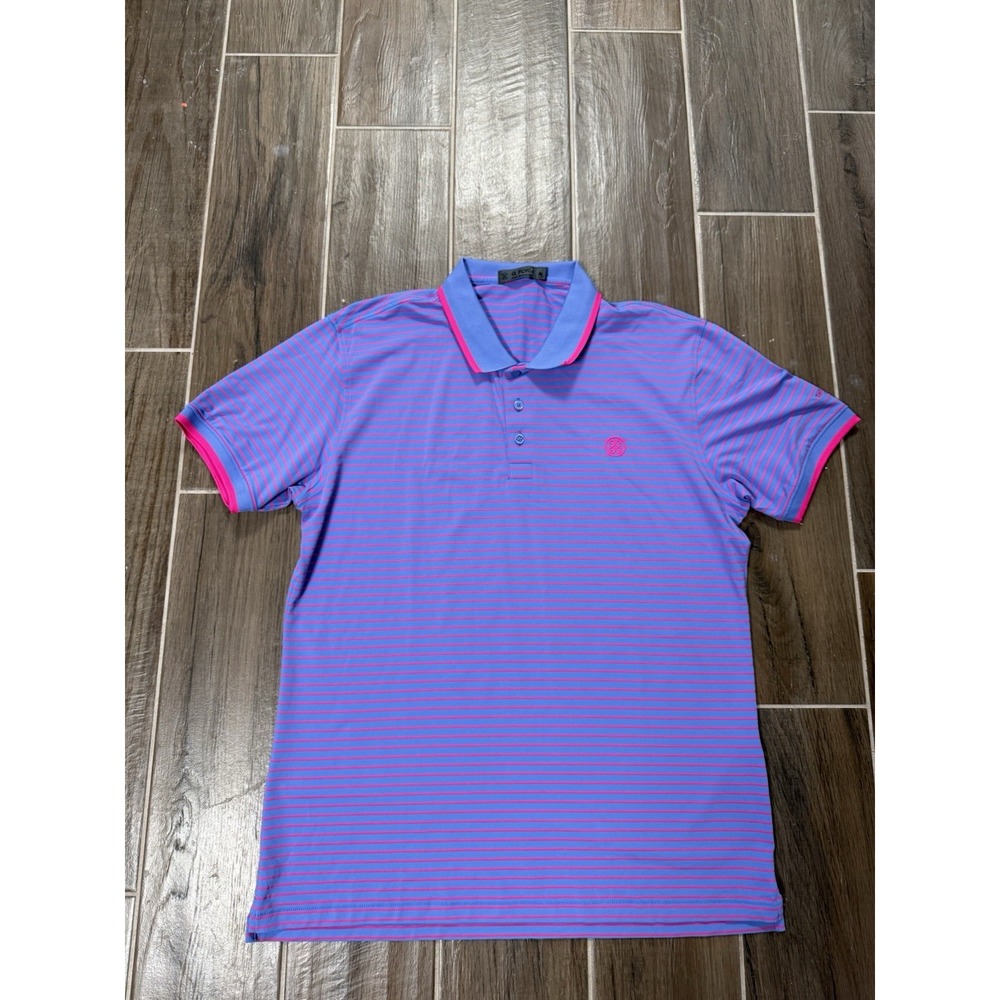 G/FORE Mens Golf Polo Shirt Blue/Purple Striped Performance Size M